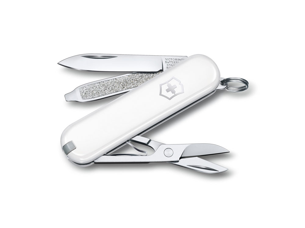 Нож-брелок VICTORINOX Classic SD Colors Falling Snow, 58 мм, 7 функций, белый-0