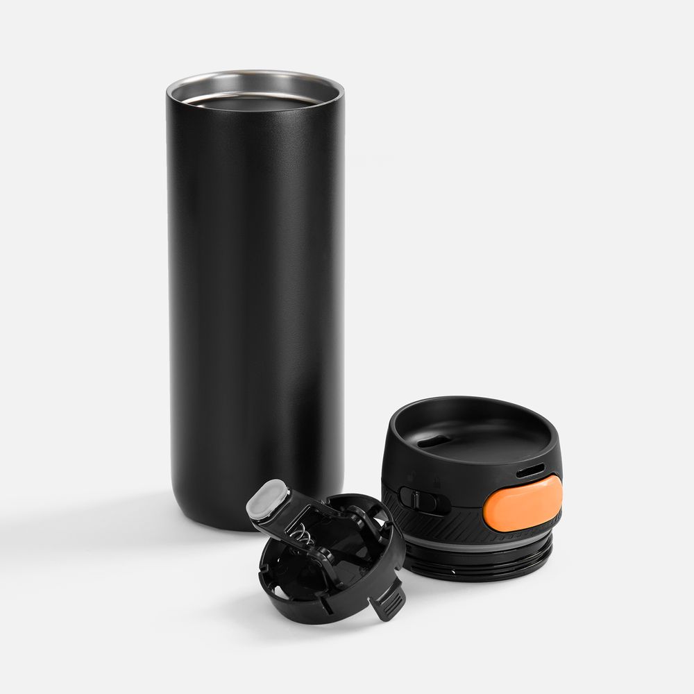 Термостакан X1 с цветной кнопкой, черный с оранжевым-1