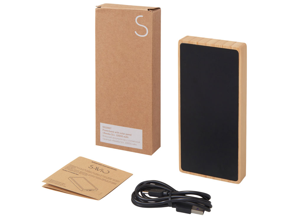 Внешний аккумулятор с подсветкой лого и солнечной панелью Reedia S1, 10000 mAh, бамбук, черный-6