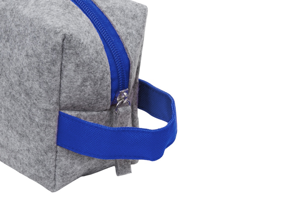 Органайзер для электроники и проводов Felt из RPET-фетра с ручкой, серый с синим-6