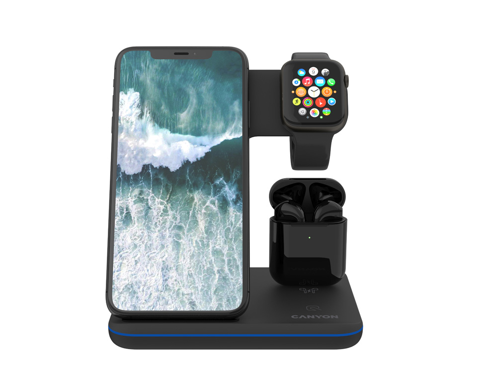 Беспроводное зарядное устройство для гаджетов 3-в-1 с технологией QI Canyon WS-302 (CNS-WCS302B), черный-4