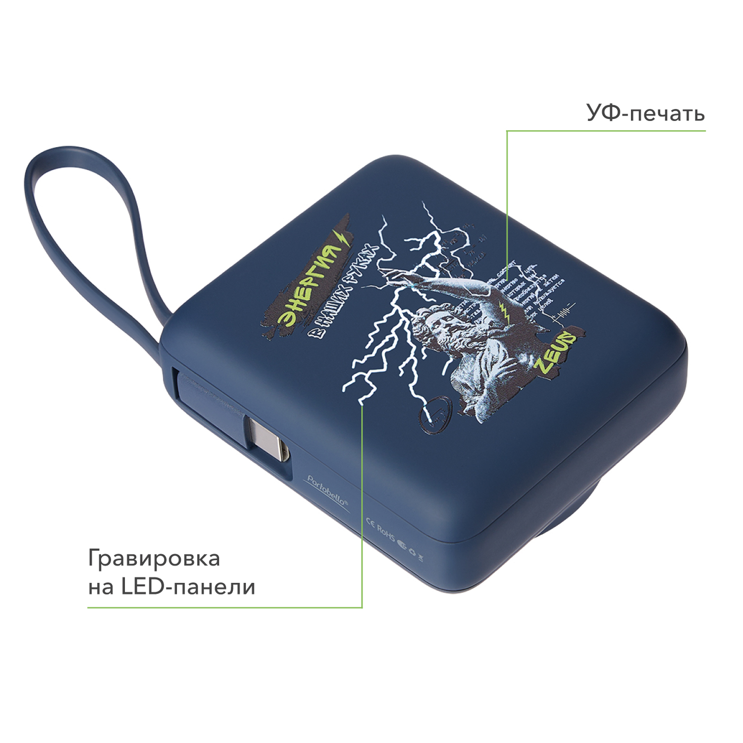 Внешний аккумулятор с подсветкой Риттер PD (Ritter PD) 10000mAh с функцией беспроводной зарядки 15W, синий-11