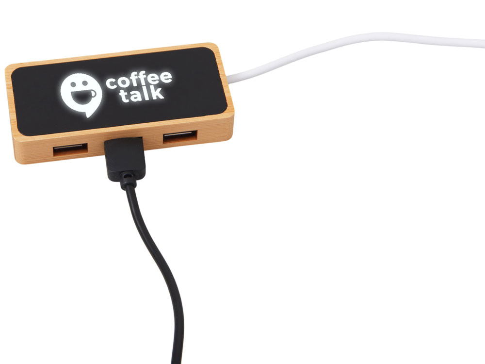 USB хаб с подсветкой лого Reedia S5, 3*USB, 1*Type C, бамбук, черный-0