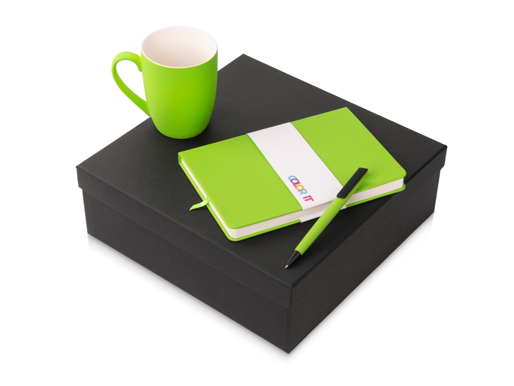 Подарочный набор c блокнотом C2, ручкой и кружкой, зеленое яблоко-0