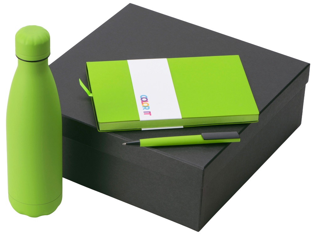 Подарочный набор c блокнотом C1, ручкой и термобутылкой, зеленое яблоко-0