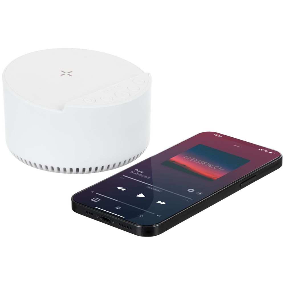 Bluetooth-колонка с беспроводной зарядкой relaxTime, белая-4