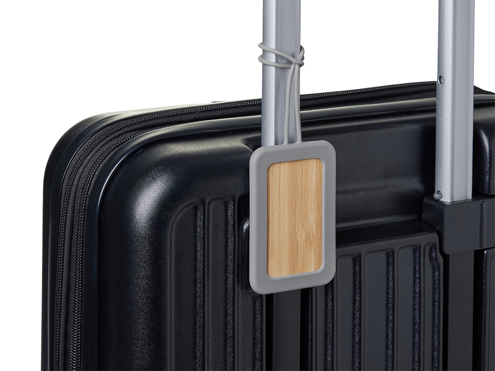 Бамбуковая багажная бирка с силиконовым чехлом Тагу, серый-4