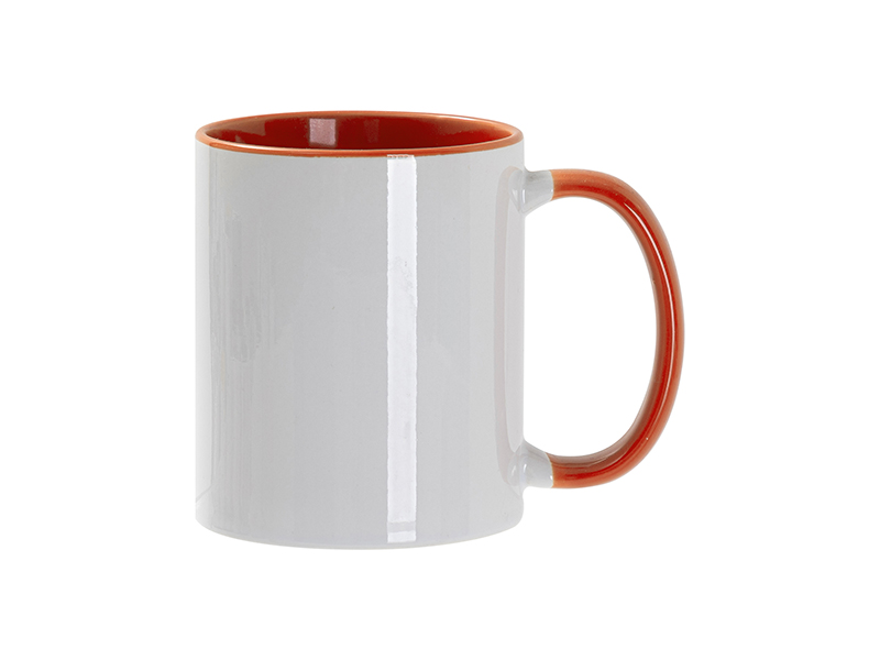 Кружка для сублимации, 330 мл, d=82 мм, стандарт А, белая, оранжевая внутри, оранжевая ручка, белый, оранжевый-0