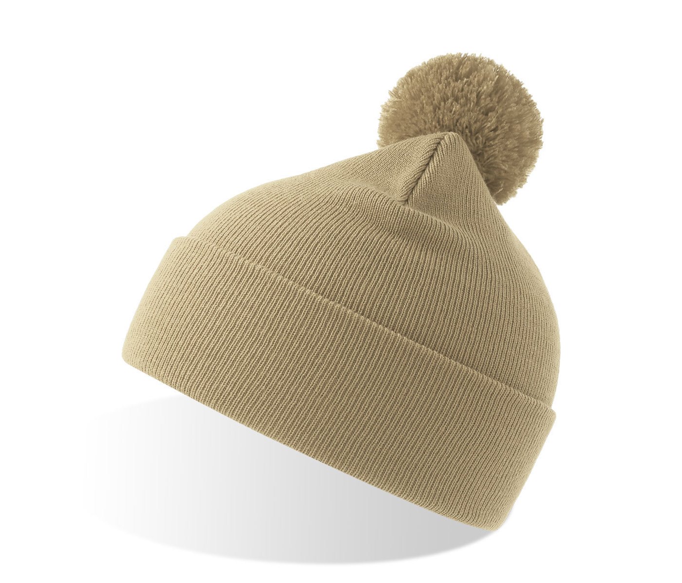 Шапка вязаная  двойная Wind-S с помпоном, бежевый-0