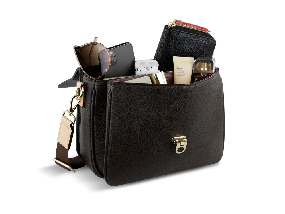 Сумка женская BUGATTI Ella, тёмно-коричневая, полиуретан, 29х10х22 см-4