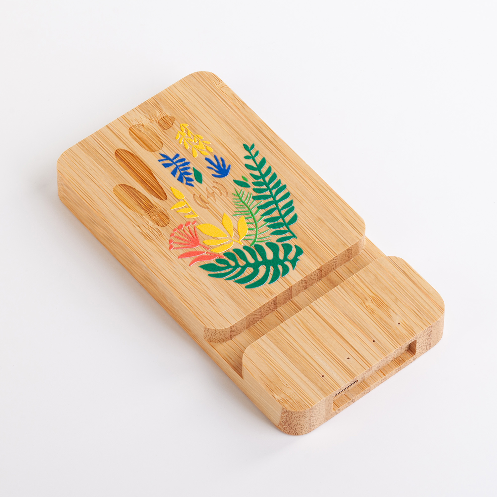 Беспроводное (10W) зарядное устройство "Bamboo Power" 5000 mAh с подставкой под смартфон, бамбук-7