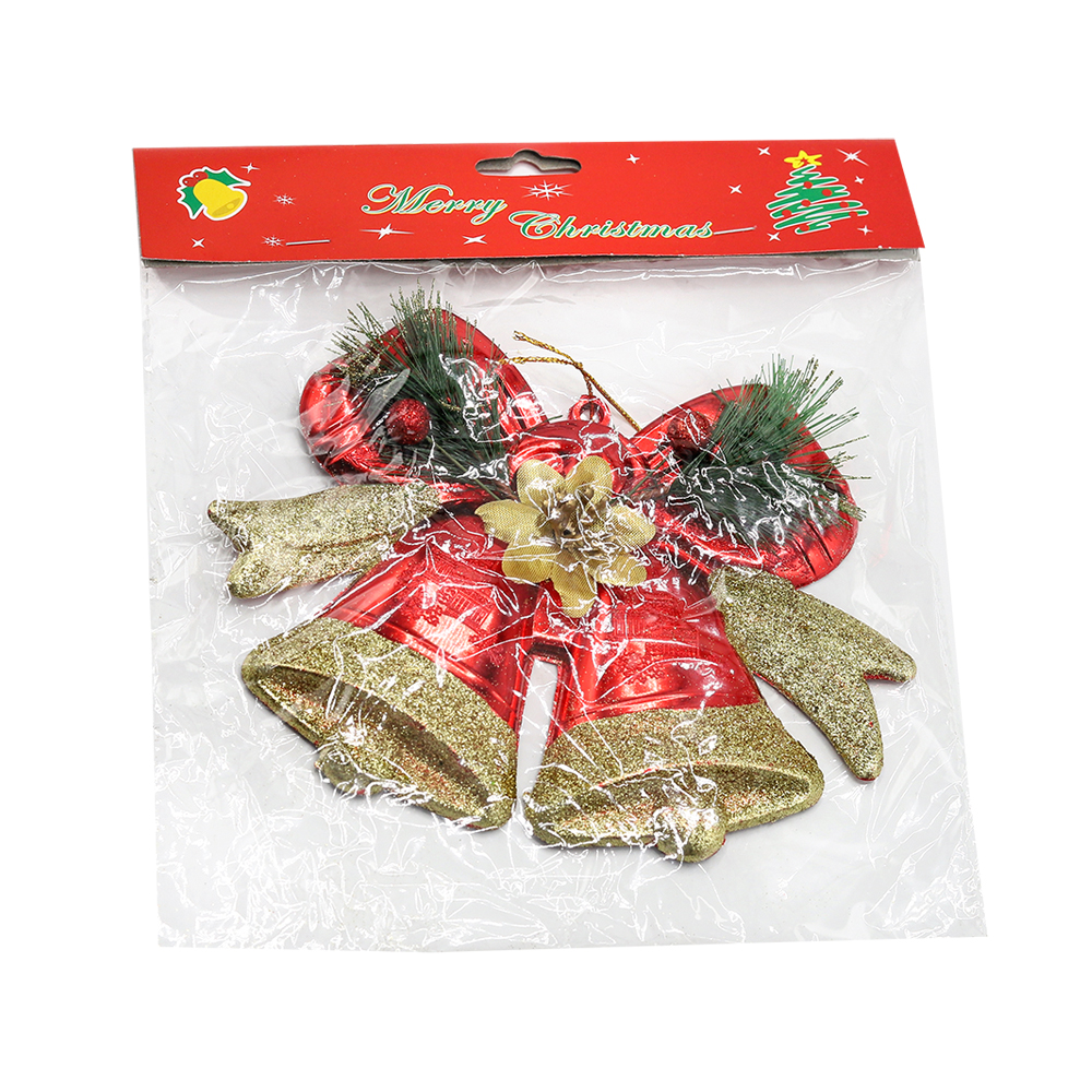 Пластиковое украшение - колокольчики красно-золотистые, Красный-1