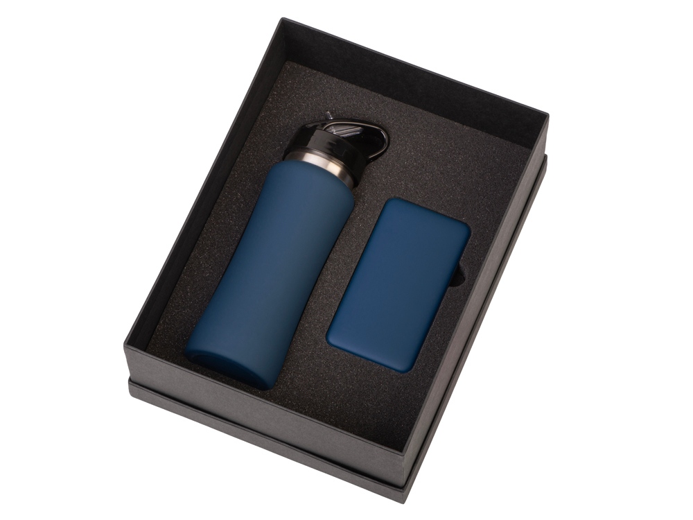 Подарочный набор с бутылкой для воды и повербанком С1, 5000 mAh, темно-синий-0