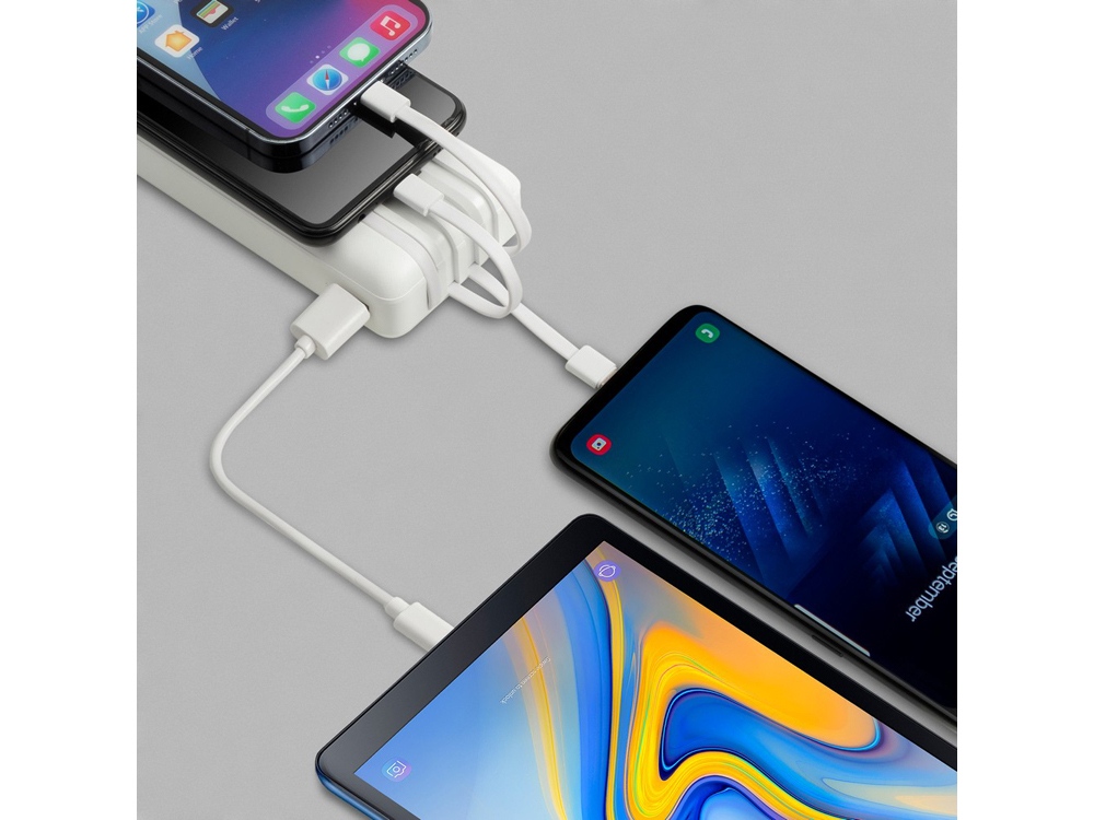 RIVACASE VA2220 (20000 мАч) внешний аккумулятор с дисплеем и встроенными кабелями, белый, 12/24-11