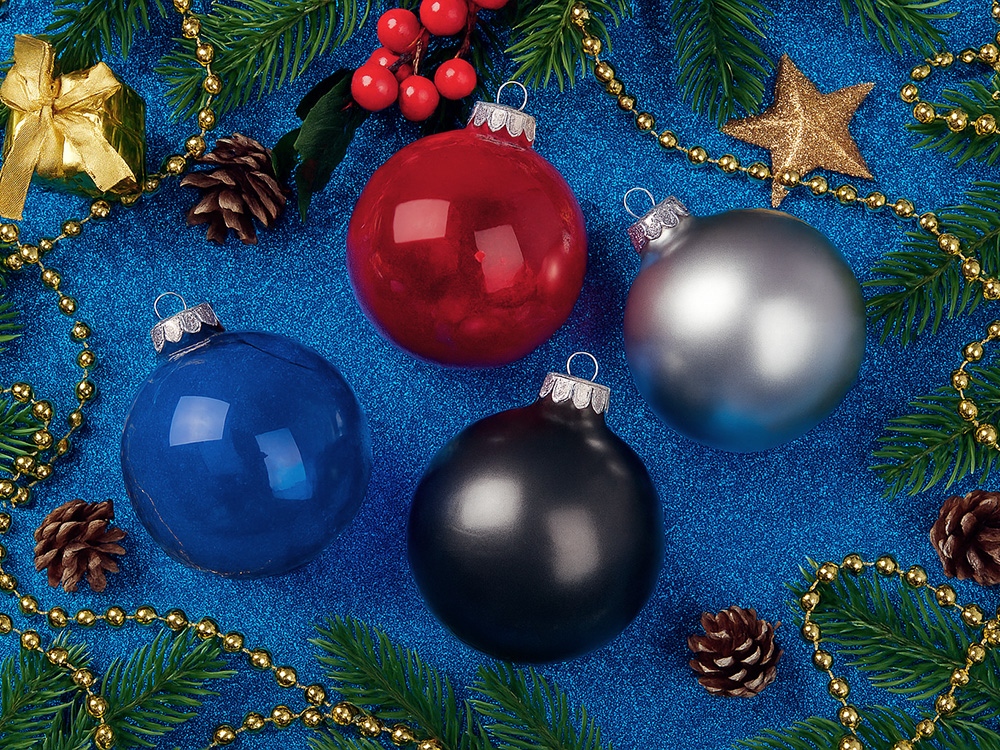 Стеклянный елочный шар Christmas bauble, серебро, металлик, с серебристым колпачком в черной коробке-5