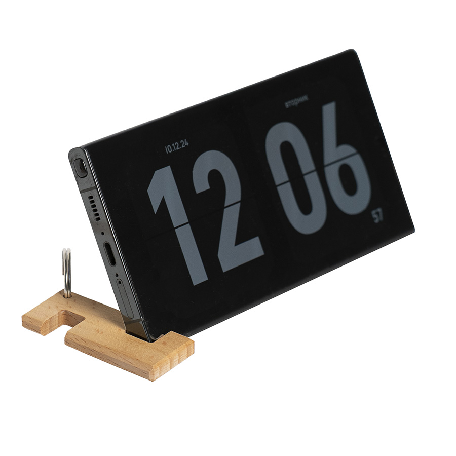 Брелок-подставка для телефона, 6 x 2,5 x 0,7 cм. Пазы 1 и 1,4 см, бук, светло-коричневый-3