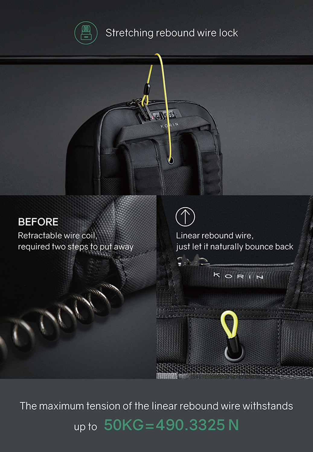 Рюкзак KORIN FlipPack 47х30х17 см, зеленый/черный-18