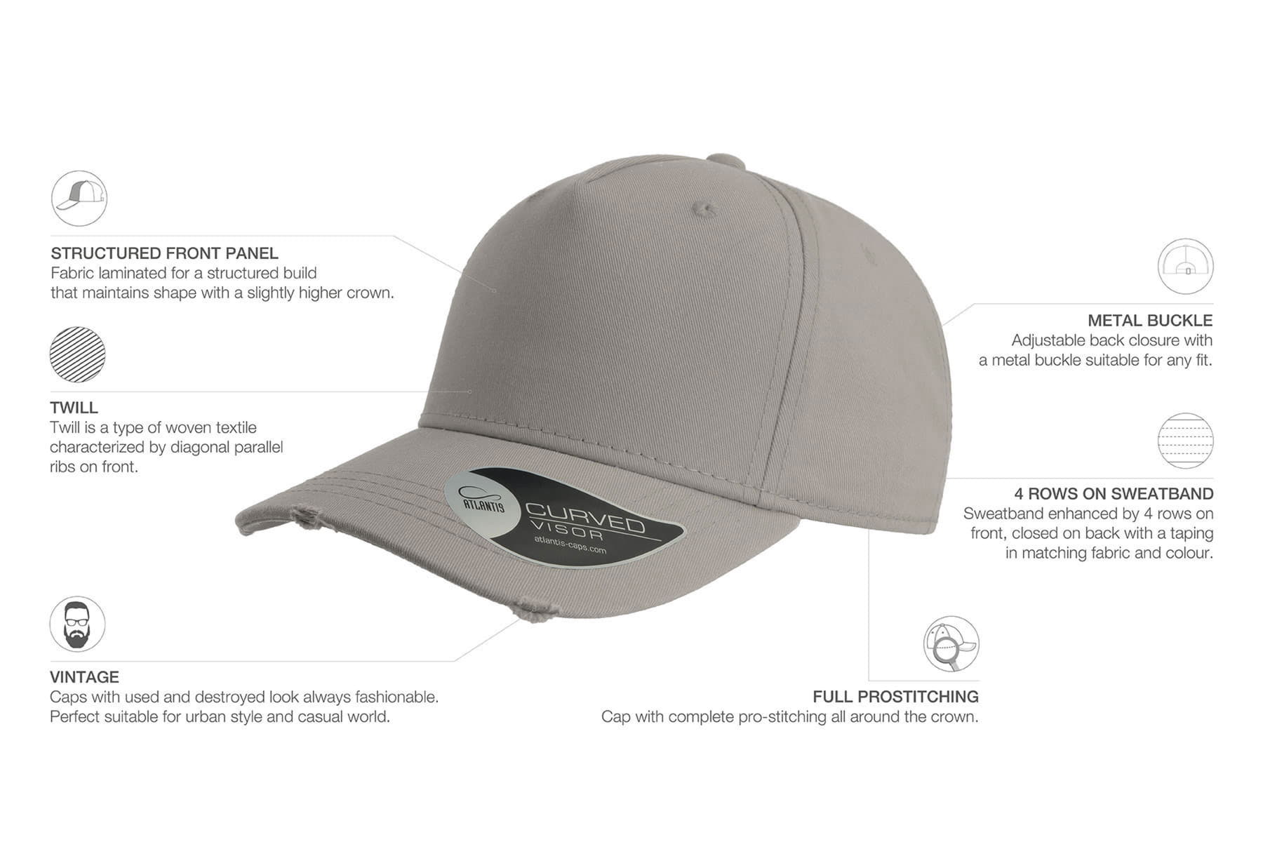 Бейсболка CARGO, 5 клиньев, металлическая застежка, серый-1