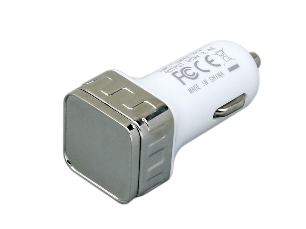 Автомобильная зарядка CC-03, 2 USB порта, квадратное основание для логотипа, серебро-0