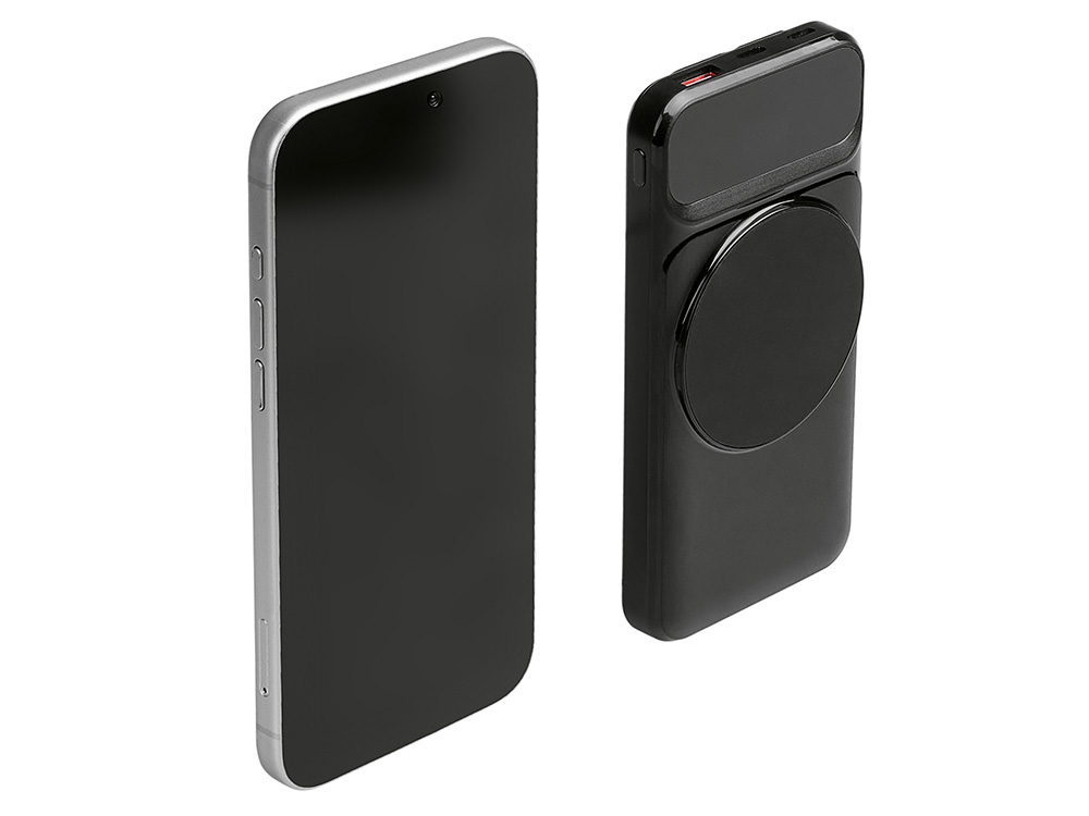 Магнитный беспроводной внешний аккумулятор со встроенными кабелями Мэни,быстаря зарядка, 10000 мАч, черный-1