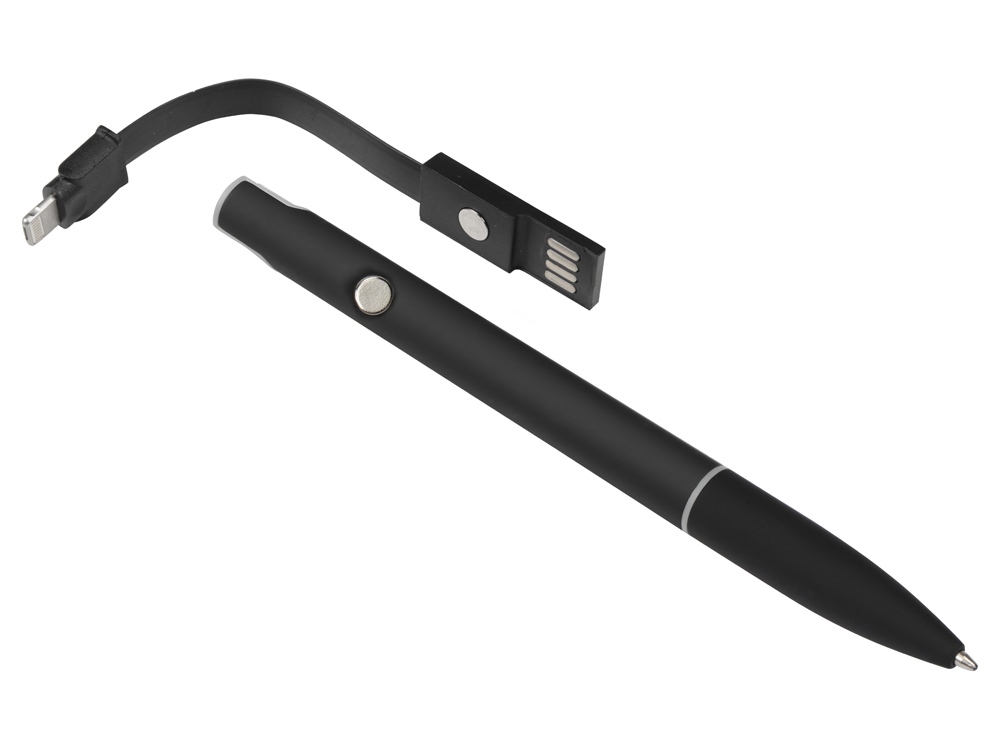 Ручка шариковая с кабелем USB, черный-4