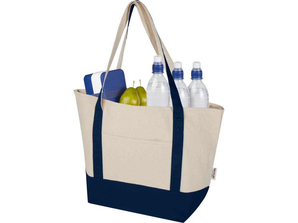 Sam эко- сумка из переработанного хлопка, сертифицированного согласно GRS, плотностью 320 г/м² - Темно - синий / Натуральный-3