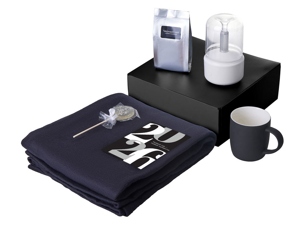 Подарочный набор с пледом, увлажнителем и кружкой, черный-1
