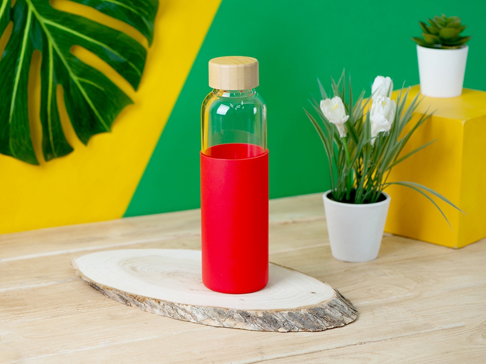 Бутылка для воды стеклянная Refine, в чехле, 550 мл, красный-5