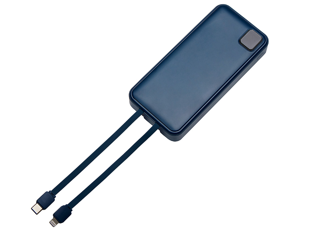 Внешний аккумулятор со встроенными кабелями Фрэйм Про, быстрая зарядка, 20000мач, тёмно-синий-3