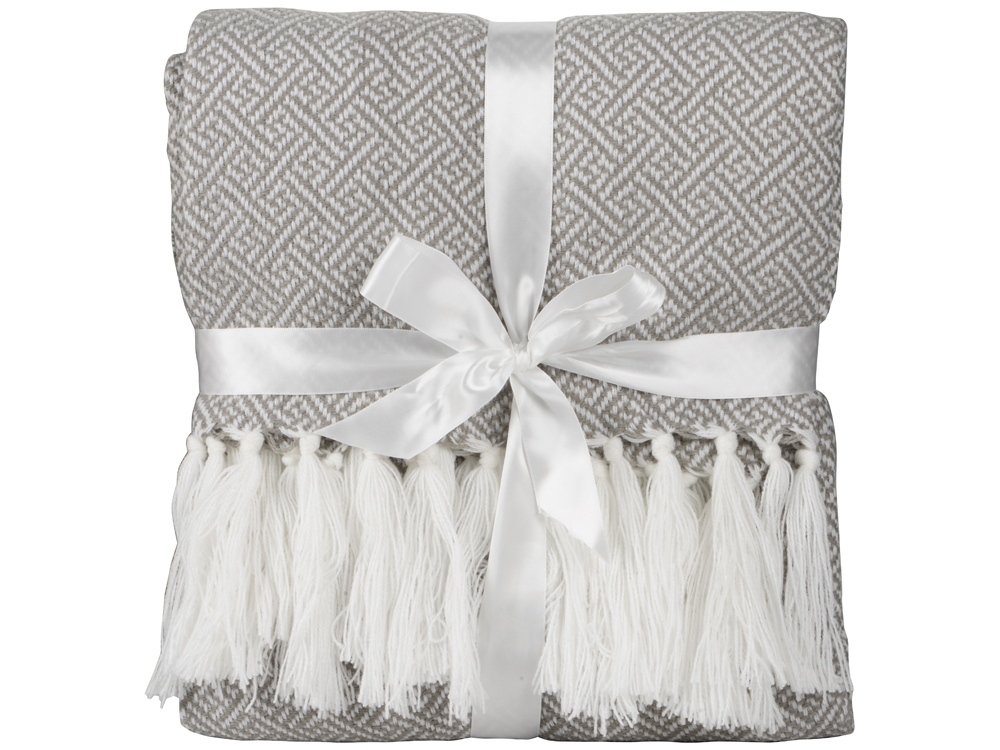 Плед акриловый Tassel с белой бахромой, бежевый-2