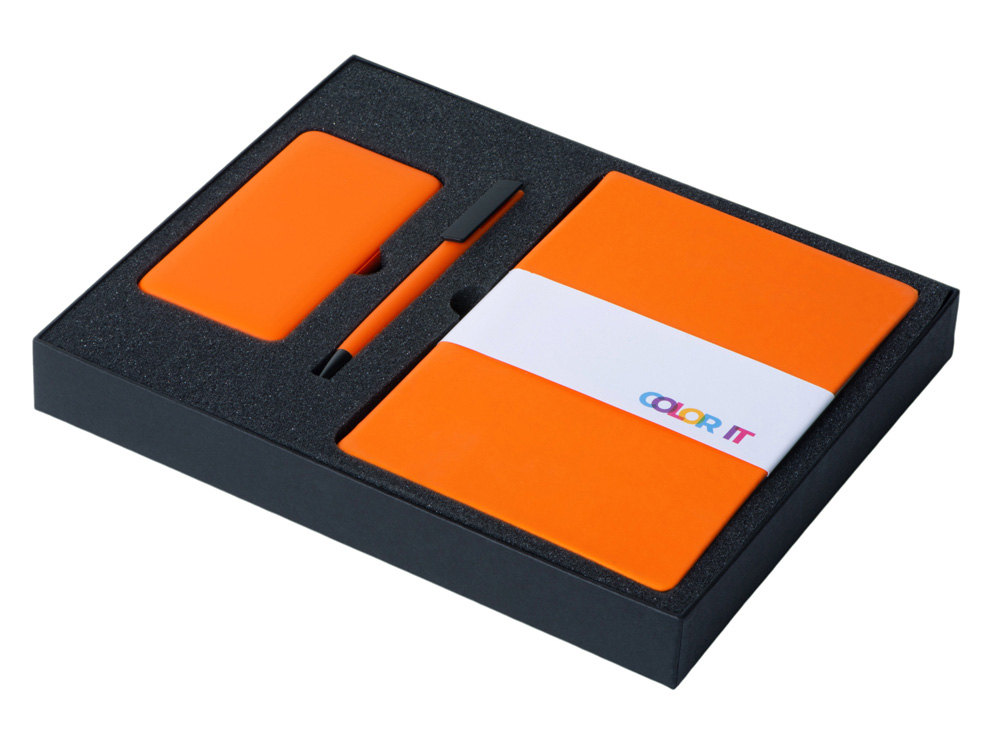 Подарочный набор c блокнотом С2, ручкой и повербанком 10000 mAh, оранжевый-1