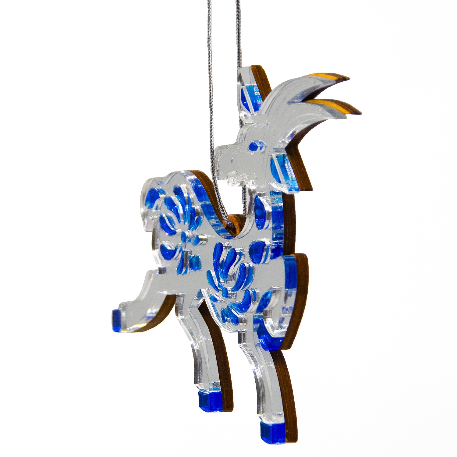 Ёлочная игрушка Коза (серебряный с синим)-2