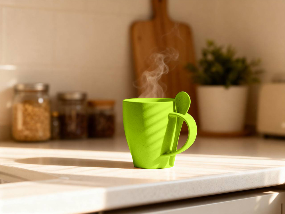 Пшеничная кружка Nina с ложкой, 300ml зеленое яблоко 375C-4