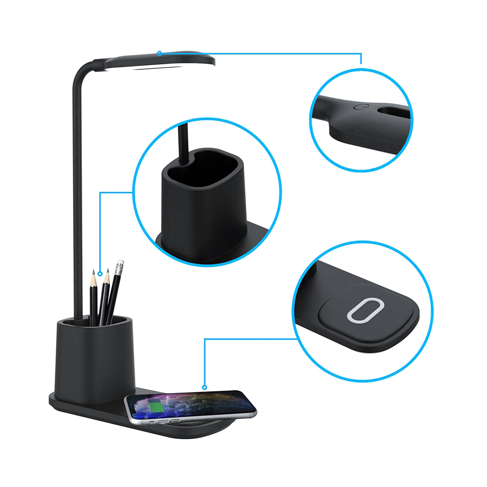 Настольная лампа с беспроводной зарядкой Tenza, Черный-1