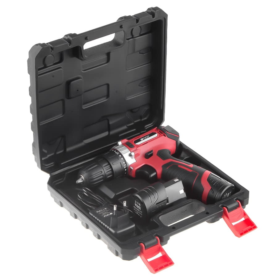 Шуруповерт аккумуляторный HIPER HCD12A/2А, 12В, в кейсе, Li-ion батарея 1,5 Ач (2 шт), 25Нм, красный-1