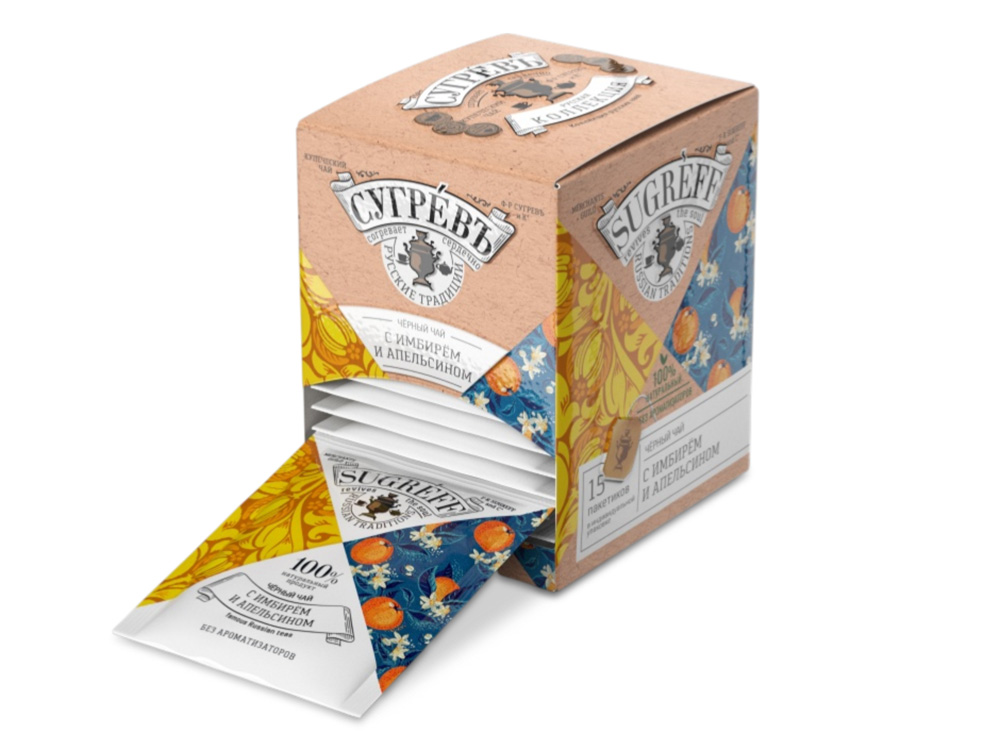 Черный чай с имбирем и апельсином в индивидуальном саше конверте, 15 пакетиков-0
