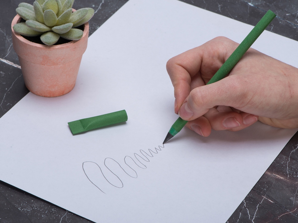 Вечный карандаш из переработанной бумаги Recycled pencil, зеленый классический-3
