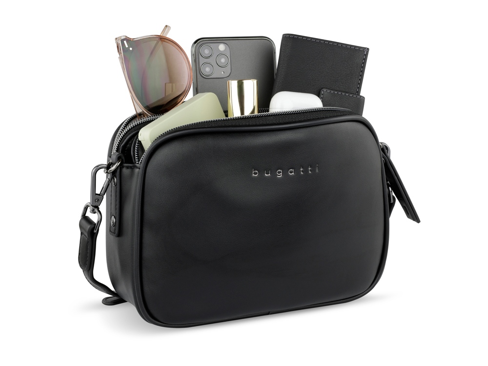 Сумка кросс-боди женская BUGATTI Almata, чёрная, полиуретан, 21,5х6х15 см-6