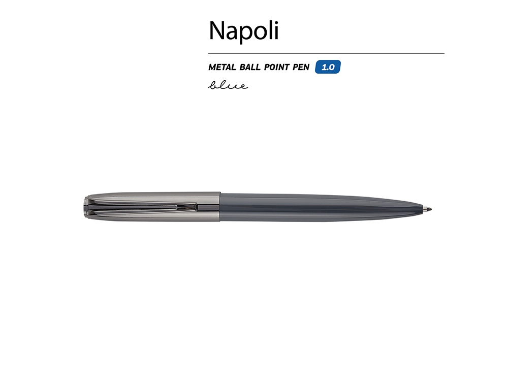 Ручка металлическая шариковая Napoli, серый/вороненая сталь-1