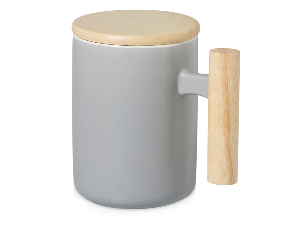 Кружка с ручкой и крышкой из каучукового дерева Jeny, серый-0