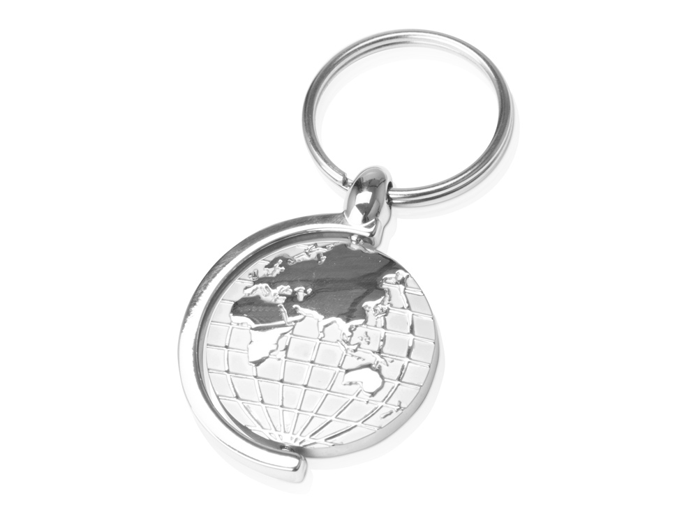 Брелок с глобусом, вращающимся внутри кольца, серебристый-4