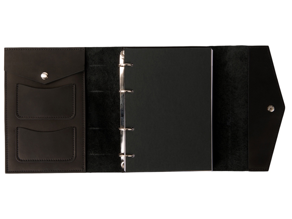 Блокнот кожаный А5 на кольцах, черный-5