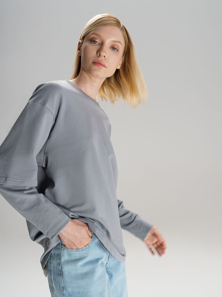 Футболка оверсайз с двойным рукавом Kosmos, светло-серая-1