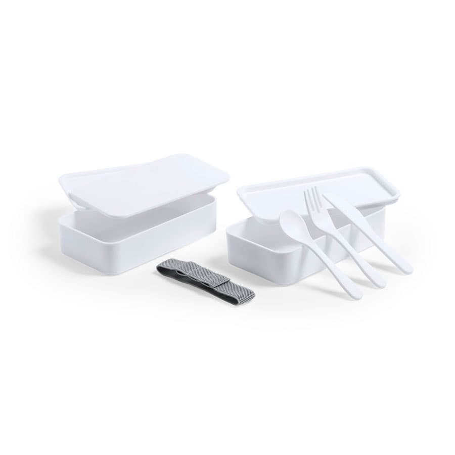 Ланч-бокс FANDEX, ложка, вилка нож в комплекте, антибактериальный пластик, белый-3
