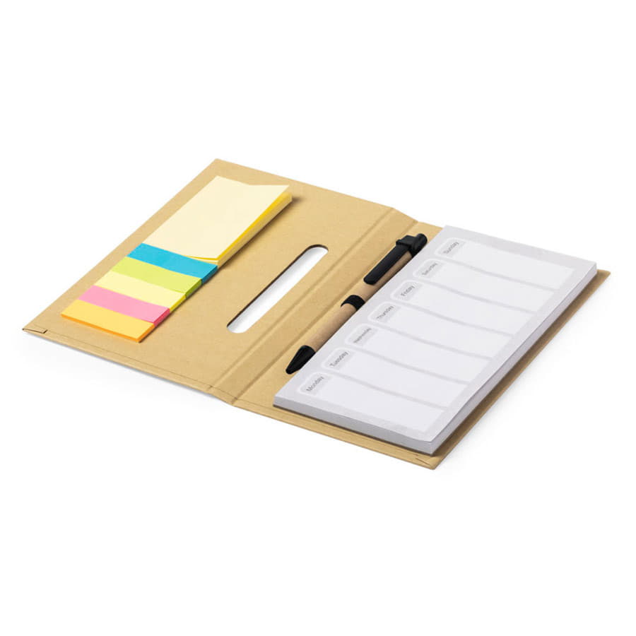 Блокнот со стикерами и ручкой KENDIL, рециклированный картон, бежевый-3