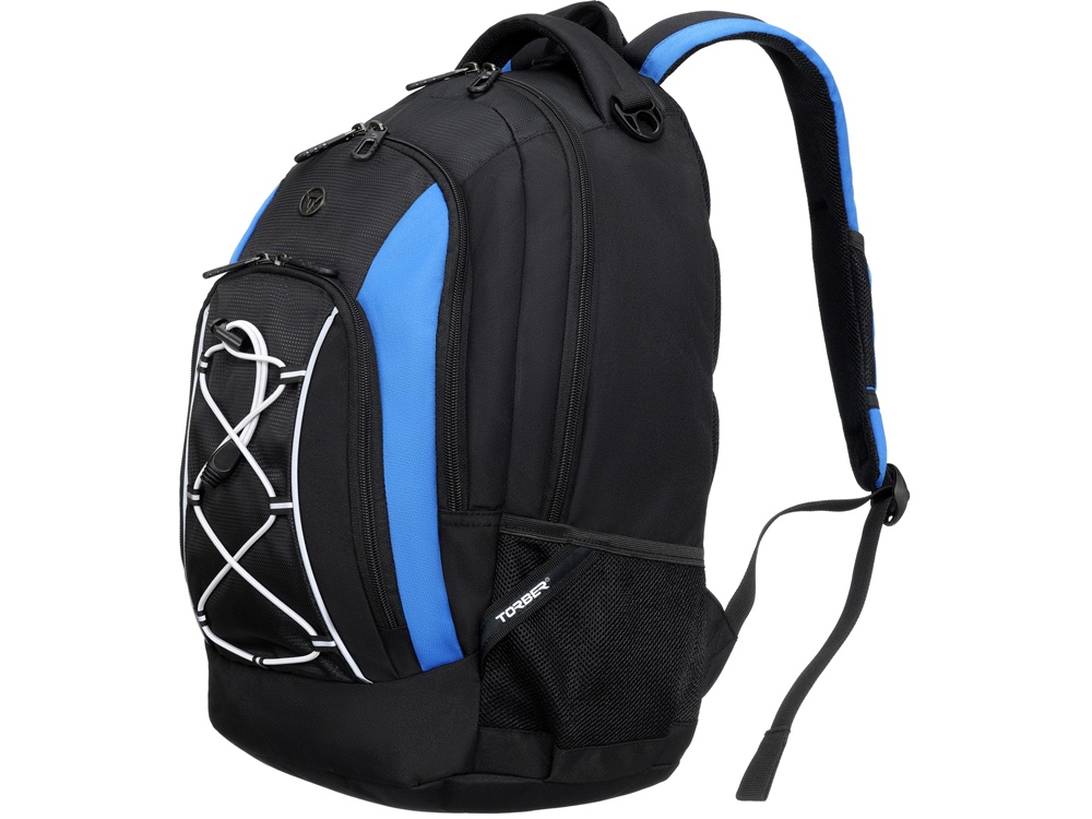 Рюкзак TORBER РАКЕТА с отделением для ноутбука 15, черный/синий, полиэстер, 33х19х45 см, 28 л-1