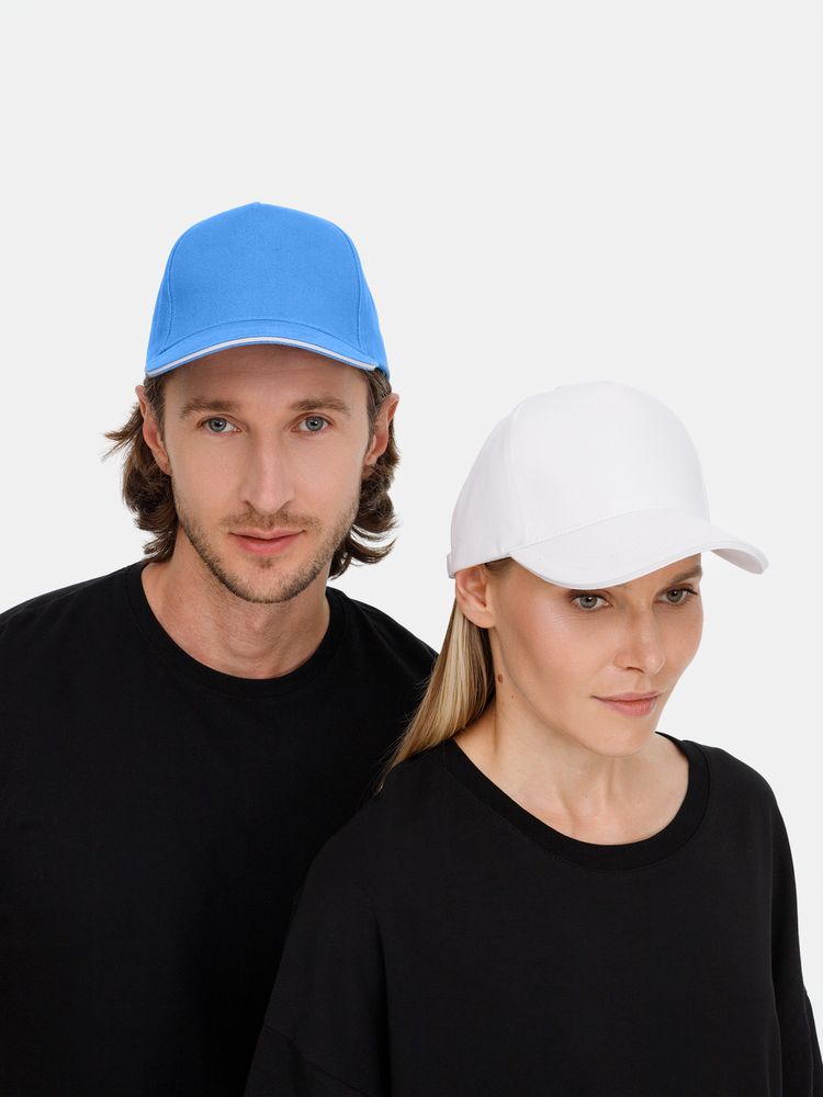 Бейсболка Classic 2.0, синяя с белым кантом-4