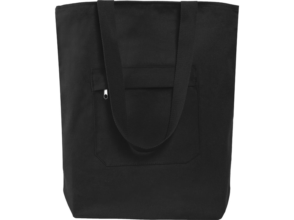 Сумка на молнии Zipper из хлопка 280 г c карманом на молнии спереди, черный-1