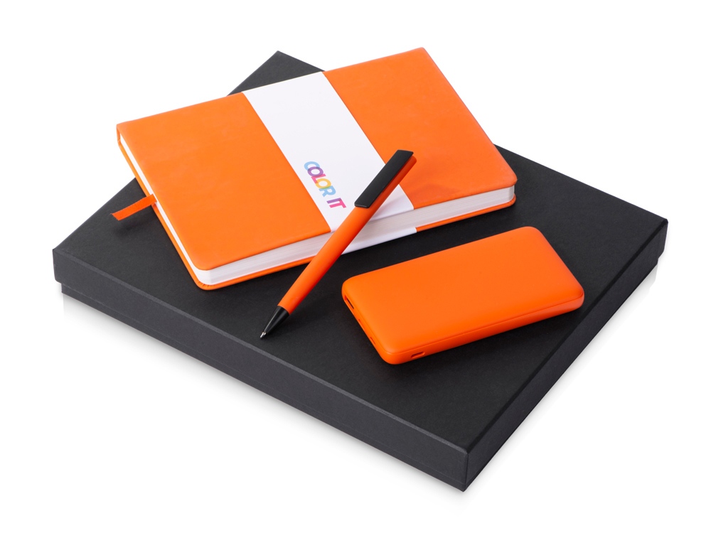 Подарочный набор c блокнотом С2, ручкой и повербанком 10000 mAh, оранжевый-0