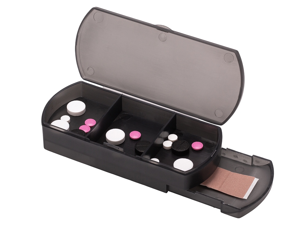 Таблетница с отделением для пластырей Treat, темно-серый-1